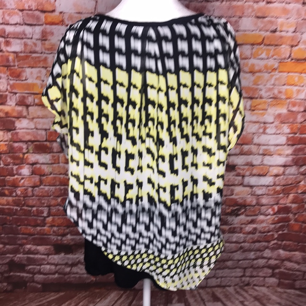 AB Studio Yellow Black and White Geometric Print Overlay Blouse - Picture 10 of 13